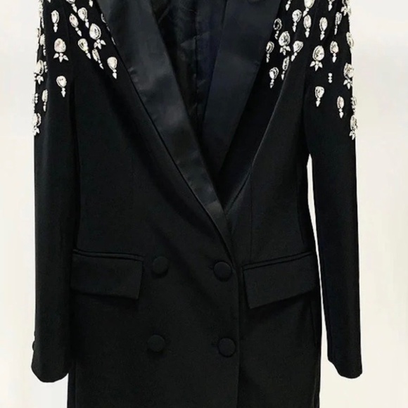 Pegasi Black Double Breasted Blazer with Embellishment - Picture 7 of 11